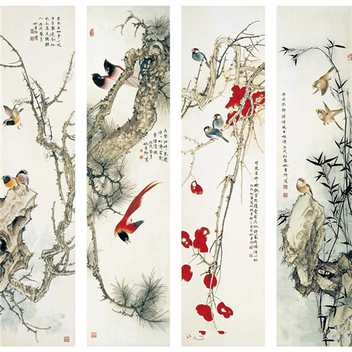 花鸟四屏
